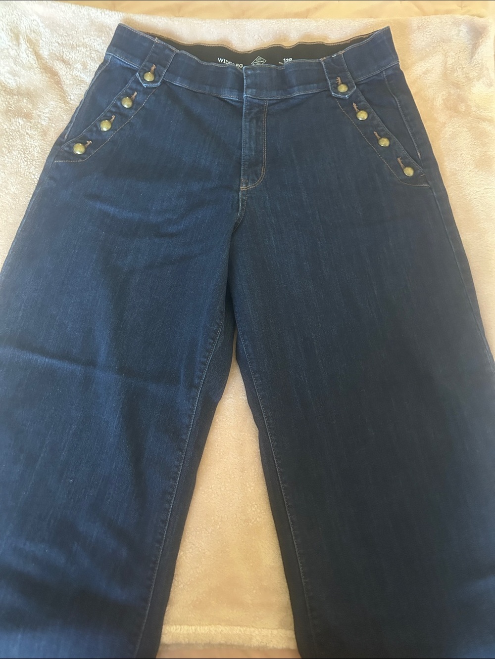 St. John's Bay Dark Blue Wide Leg Jeans with Button-Trim Pockets